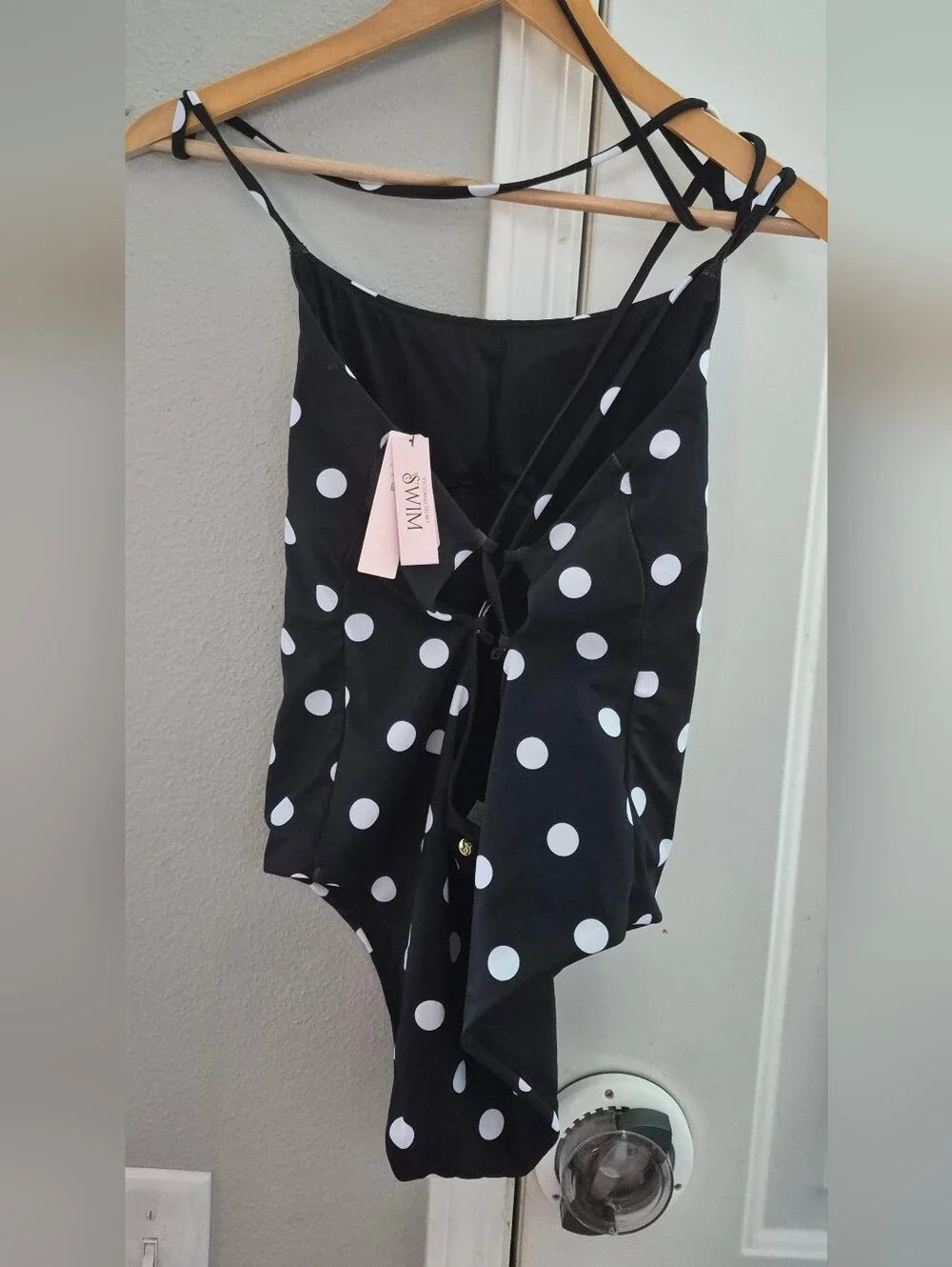 NWT Victoria’s Secret Ditsy Dot Bikini Bottoms Black Cross Straps  White Large